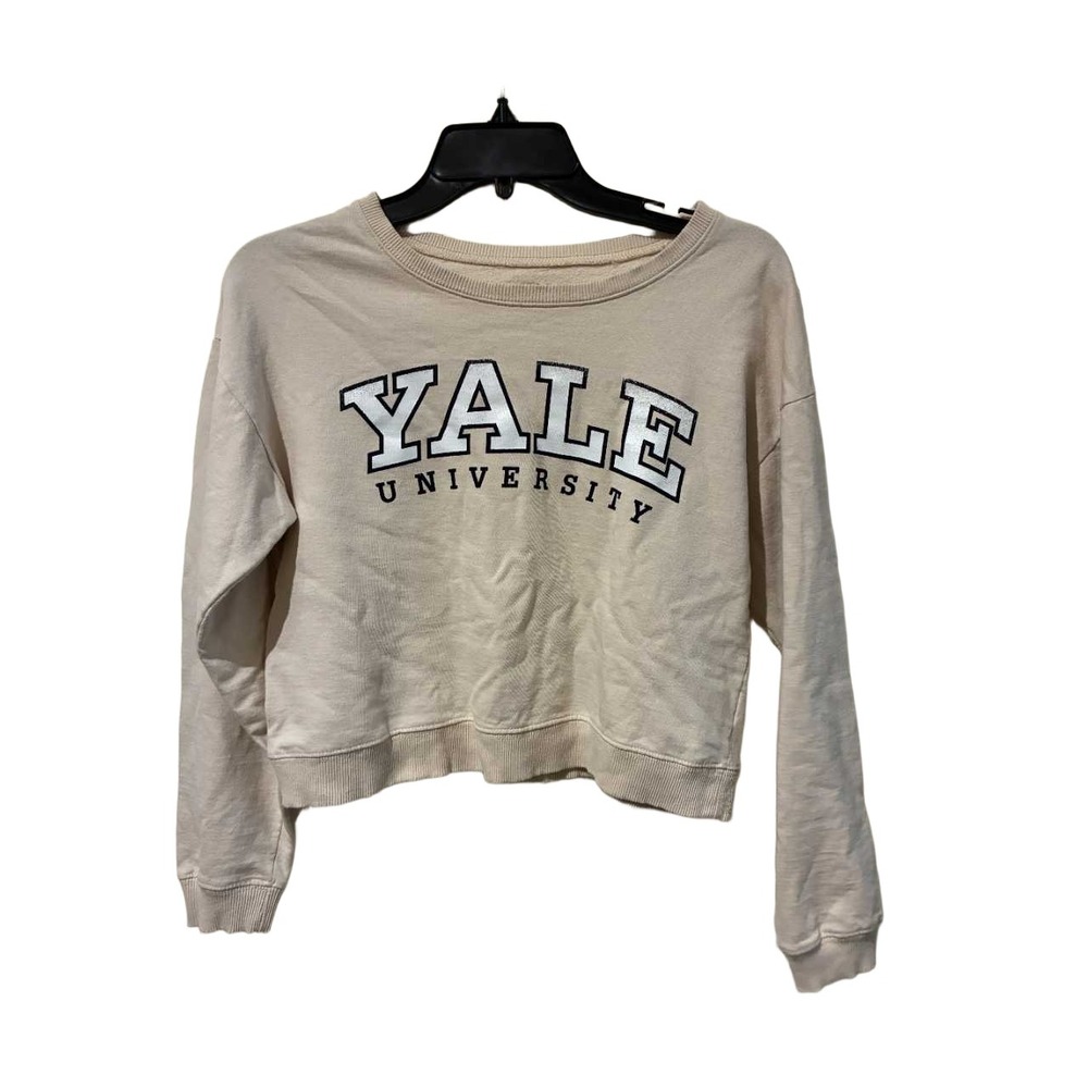 Yale‎ University Cropped Sweatshirt Cream Cotton Collegiate Pullover Size 14/16